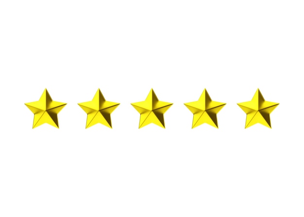 Foto rivedi l'icona di rendering a cinque stelle con il tasso positivo del cliente e l'esperienza del servizio di premiazione