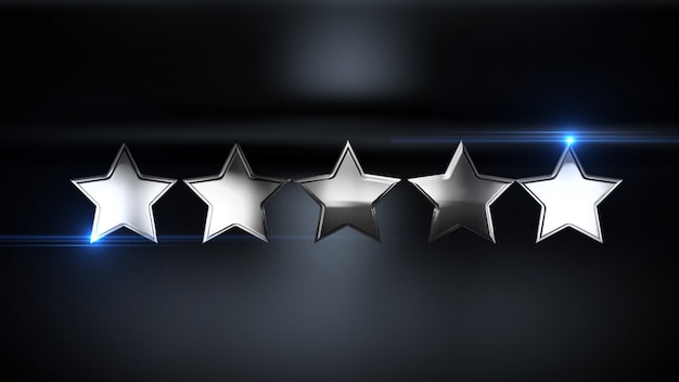 Review rate 5 star  social media style 4k. illustration.