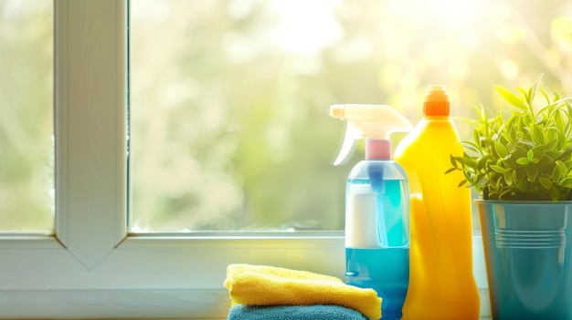 Revitalize Your Space Spring Cleaning Essentials on Display Web Banner with Copy Space AR 169