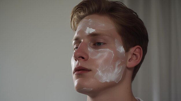 Revitalized Youth CloseUp van Handsome Young Mans Schoon gezicht met schoonheidscrème