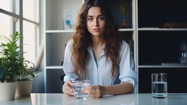 Revitalizing Ritual A Stunning Young Caucasian Lady Nourishing Her Body at Her Home Office