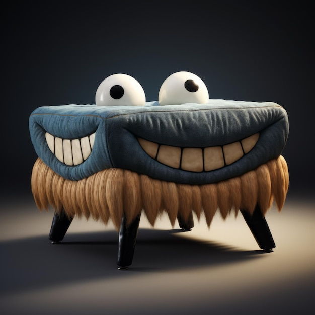 Возрожденный грибной стул Игривый 3d Оттоман с жутким мультяшным лицом