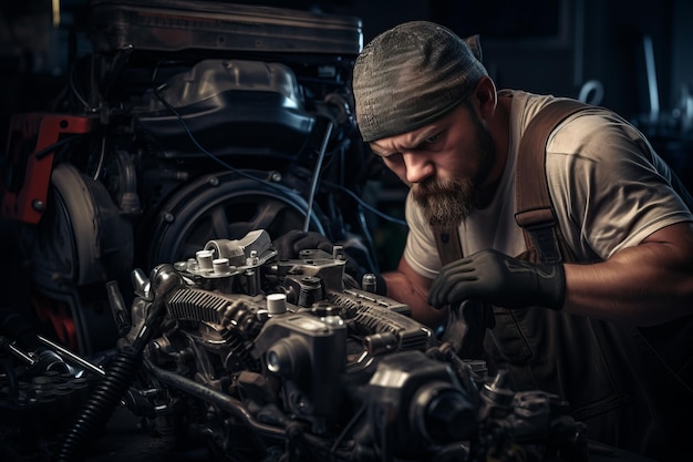 Reviving a Broken Engine Auto Mechanic's Expertise in Action in a Garage