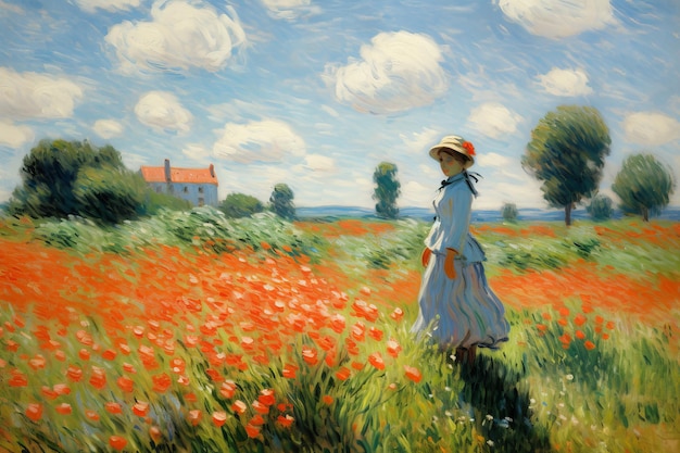 Foto reviving monet's masterpiece the digitally enhanced splendor of claude monet's the poppy field vicino