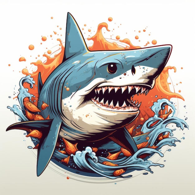 Reviving Vintage Vibes Unleash an Edgy and Trendy Shark Graphic on a Clean Canvas