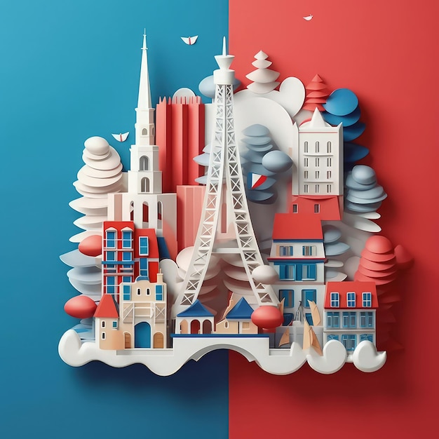 Революция в бумаге 3D бумажное резное произведение искусства в память о Дне Бастилии