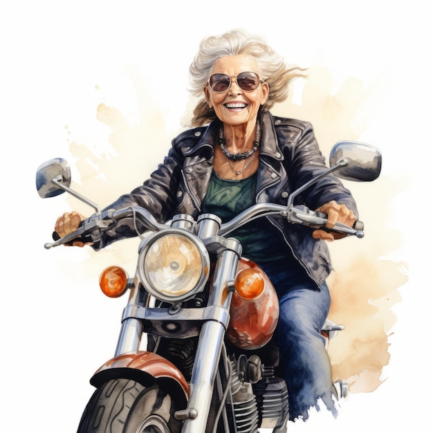 Photo revolutionary grandma a watercolor tribute to a super stylish biker granny