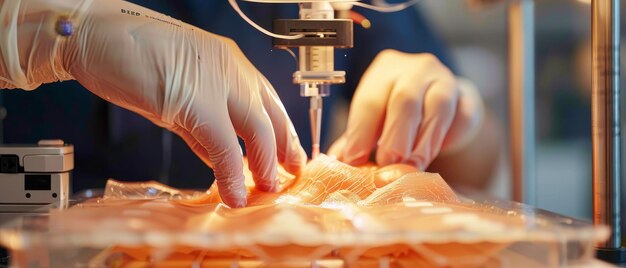 Photo revolutionary skin graft procedure using bioprinting technology showcasing the machine and the detailed process