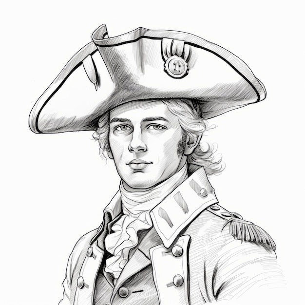 Photo revolutionary war officer high resolution black and white portrait illustration