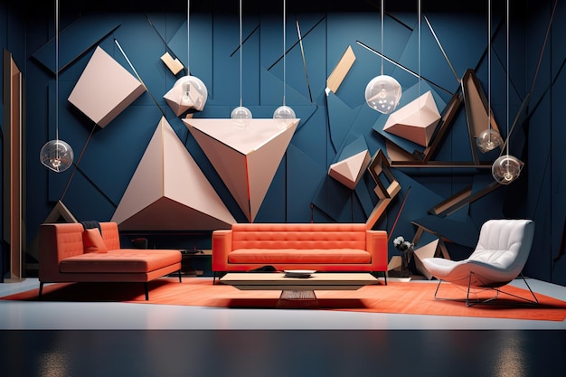 Premium AI Image  Revolutionizing Interior Design Exploring Geometric Shapes through 3D Room 