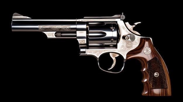 A revolver on a black background