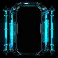 Photo revolving gate with blue neon accents and biometric authenti glowing object y2k neon art design