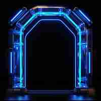 Photo revolving gate with blue neon accents and biometric authenti glowing object y2k neon art design