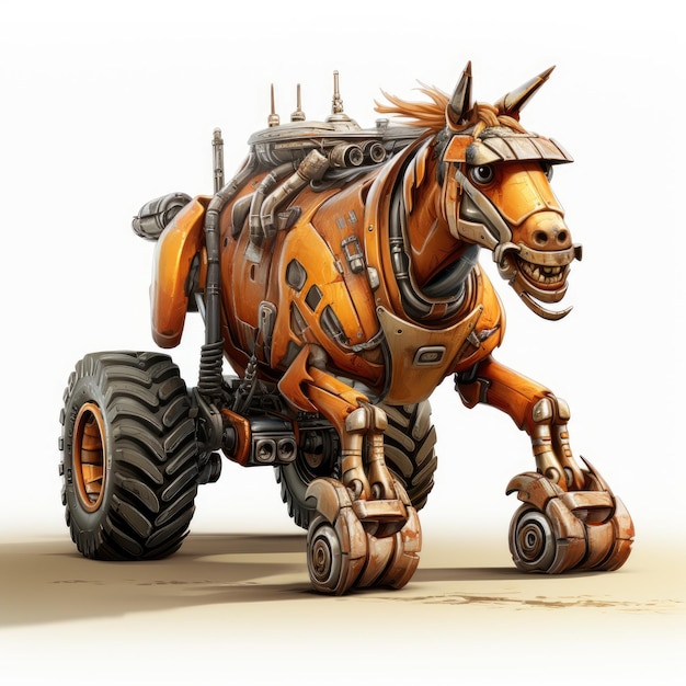 Revved up adventures a pixarstyle cartoon featuring a wheelspun equine on a white background