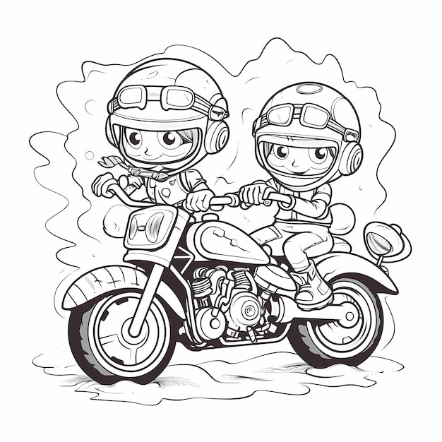 Photo revved up fun bold line coloring page of a cartoon motorcycle for kids