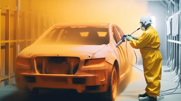 Revving Up the Shine A Skilled Mechanic in Action with a Spray Gun Generativeai