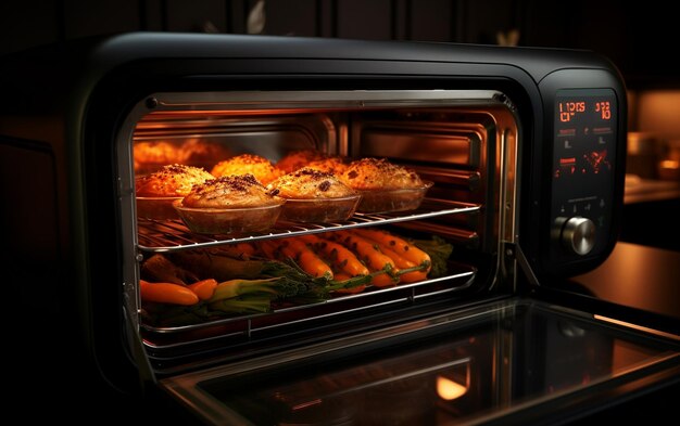 Rewrite this title realistic compact oven with touch menu with pre set Generative AI