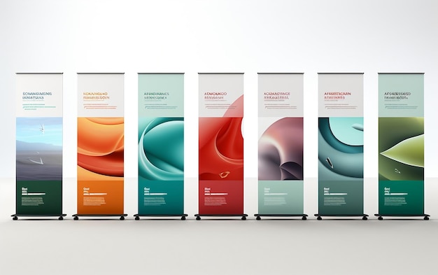 Photo rewrite this title realistic set of blank roll up banners generative ai