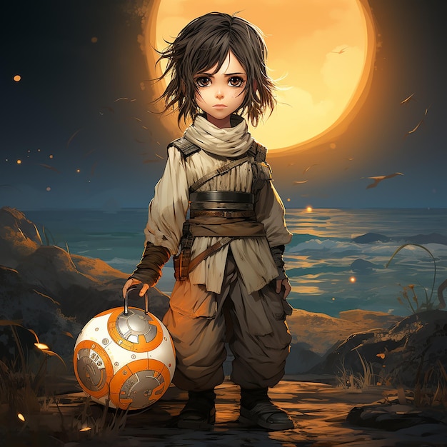 Rey skywalker as chibi character with bb8