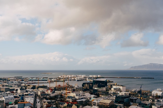 Reykjavik city aerial view of colorful houses iceland