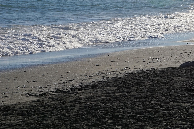 Reynisfjara black beach in Iceland closeup on waves