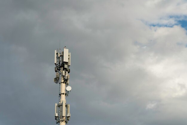 RF Communication tranmission towers under cloudy sky