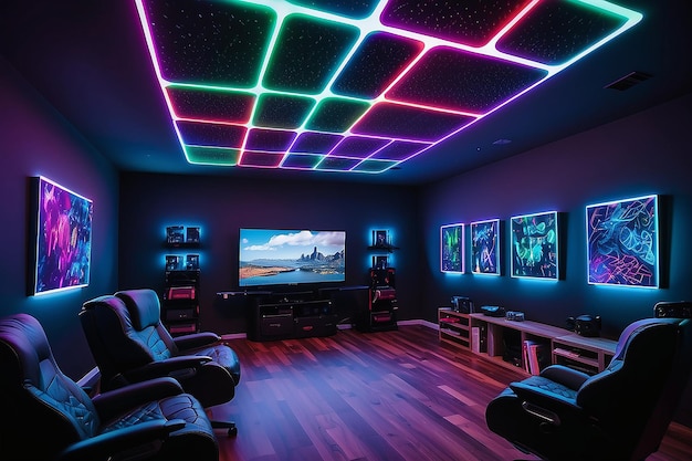 Foto sala per giocatori led rgb con pannelli a soffitto