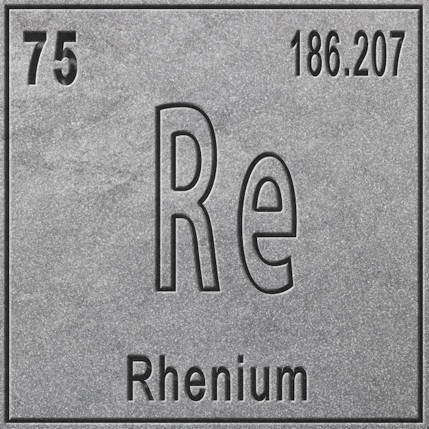 Rhenium chemical element, Sign with atomic number and atomic weight, Periodic Table Element, silver background