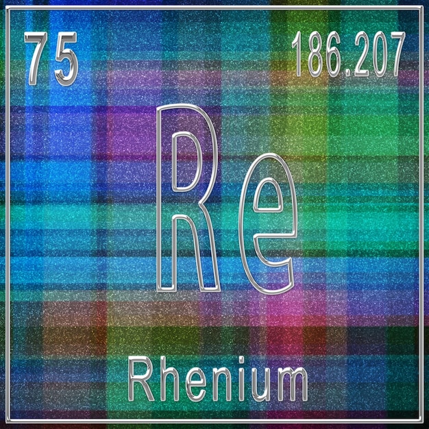 Rhenium chemical element, Sign with atomic number and atomic weight, Periodic Table Element