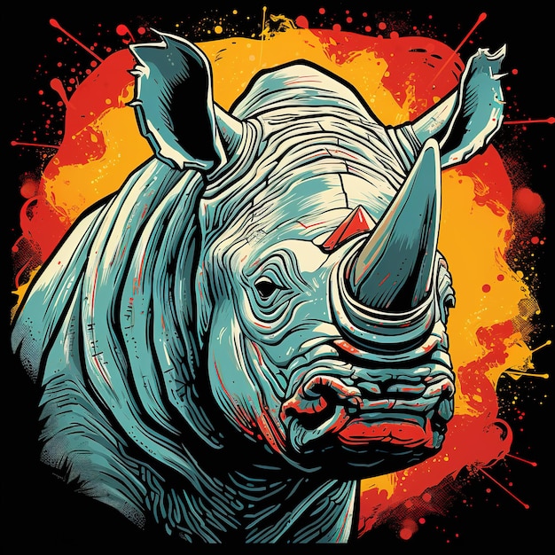 Photo rhino art on a black background wildlife animals illustration generative ai
