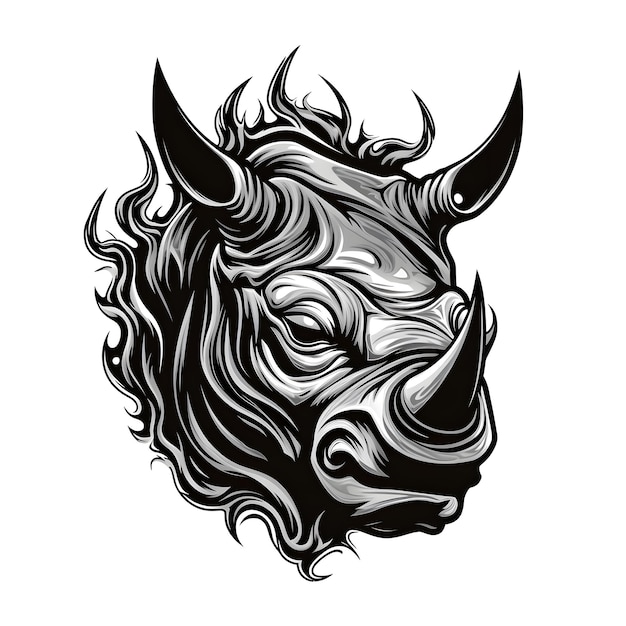 rhino head tshirt tattoo design dark art illustration isolated on white