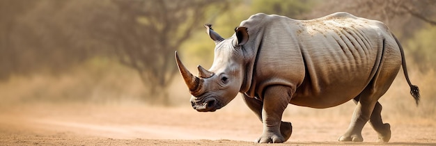 Rhino rent over het veld