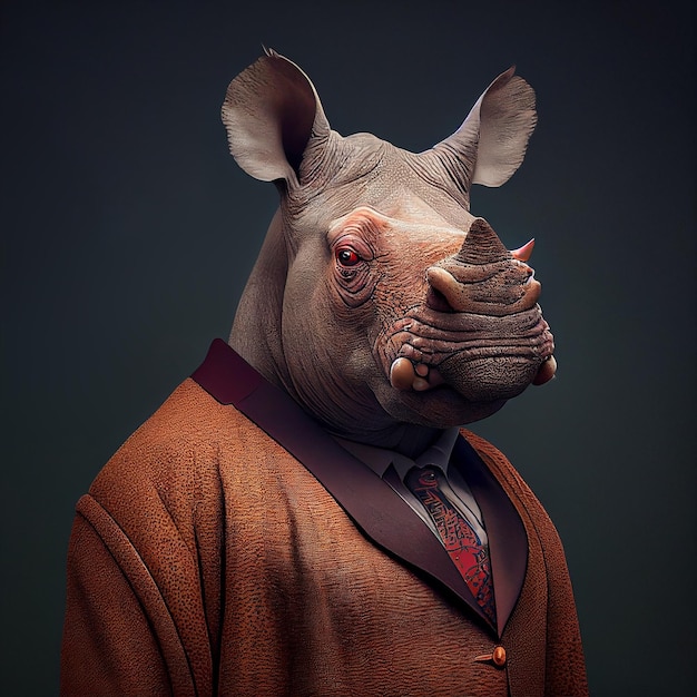 rhino rhinoceros in smart elegant formal suit formal dinner wear