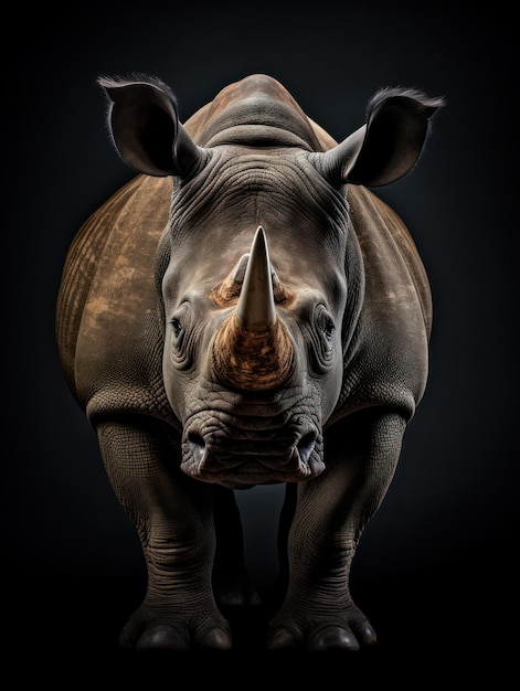 Photo rhino studio shot isolated on clear black background generative ai