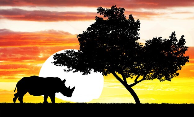 Rhino at sunset