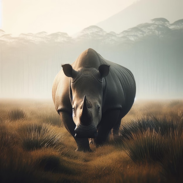 носорог на фоне диких животных