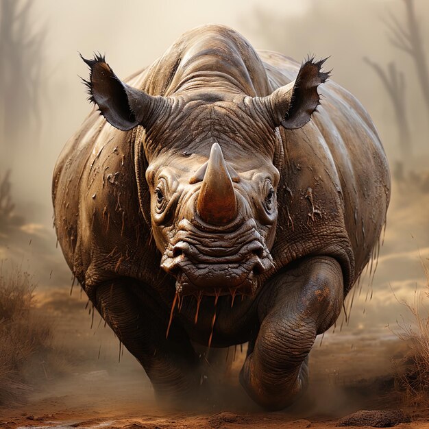 Photo a rhino with a rhinoceros on its back