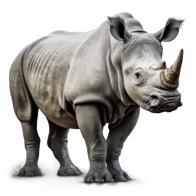 A rhino with two ears and a white background.