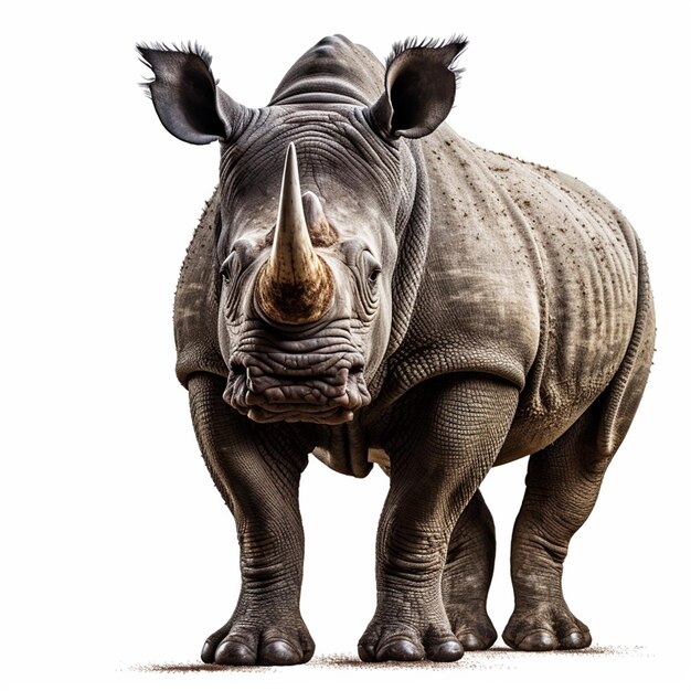 A rhino with a white background and a black and white face.