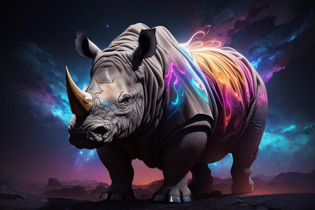 Rhinoceros en galaxy abstracte kunst generatieve ai