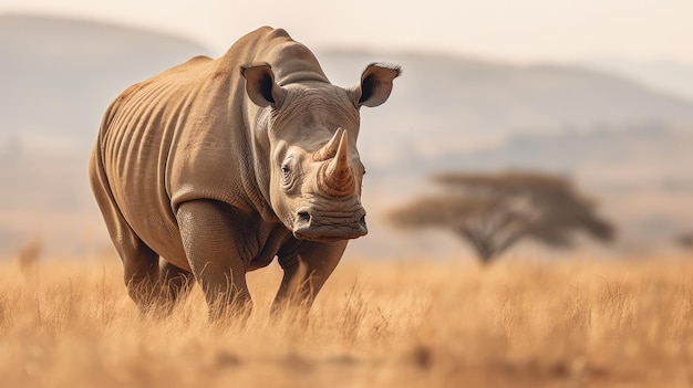 rhinoceros grazing field in South Africa