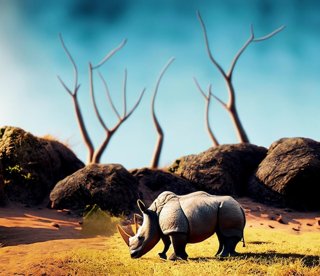 Rhinoceros habitat in the wild