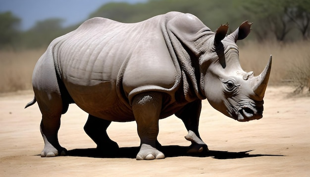 Photo a rhinoceros is walking on a dirt road