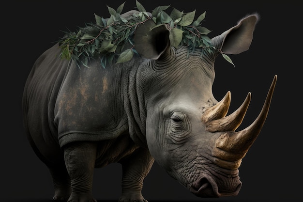 Rhinoceros Leaves On Head Roots 생성 AI
