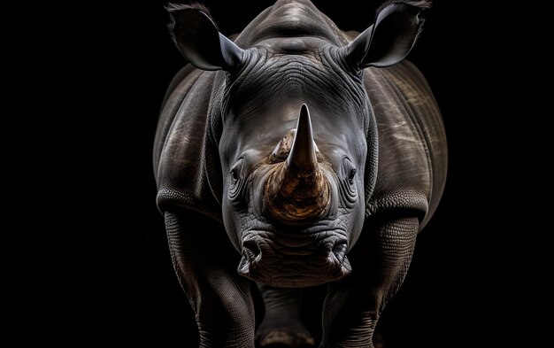 Rhinoceros Standing on Wooden Floor in Dark Room