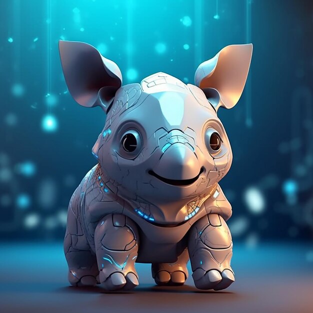 A rhinoceros toy with a blue background