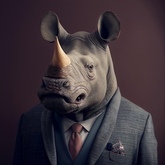 A rhinoceros wearing a suit and a tie