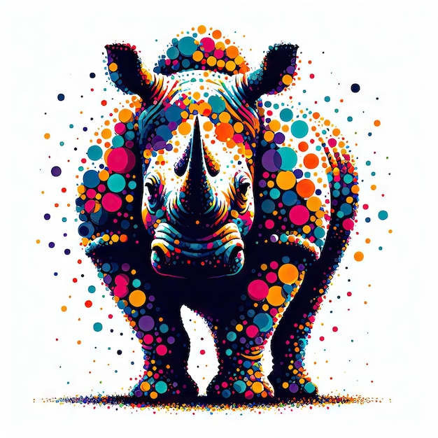 Foto un rinoceronte con punti colorati e punti su di esso