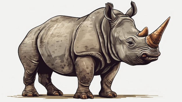 A rhinoceros with a horn on its head.