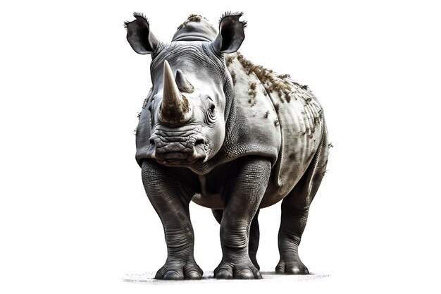 Photo a rhinoceros with two ears and a white background.